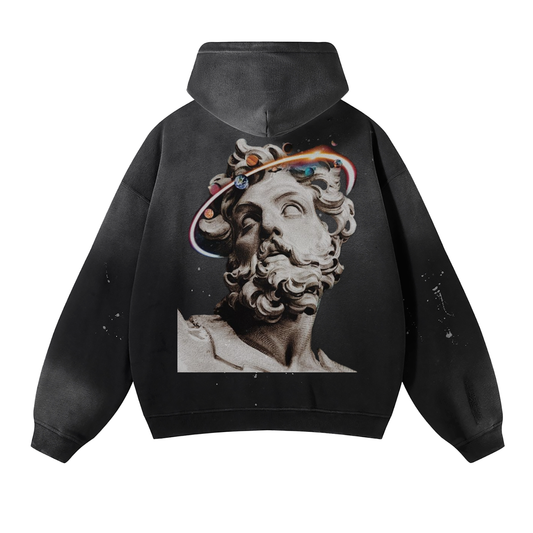 Vintage Wash Frayed Fleece Hoodie - 360 GSM